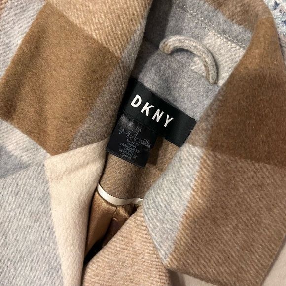 DKNY Single Breasted Plaid Woven Walker Coat Wool Blend Pea Coat - Picture 4 of 8